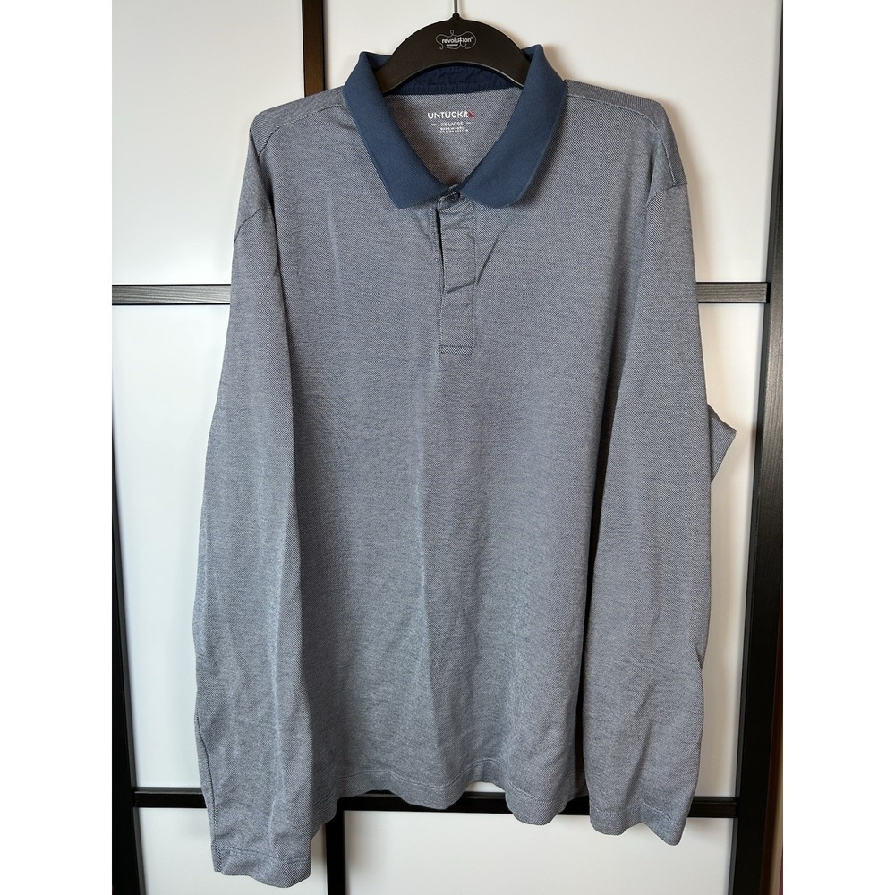 Untuckit Mens‎ Polo Shirt Collared Long Sleeve Blue Knit Cotton Polyester XXL